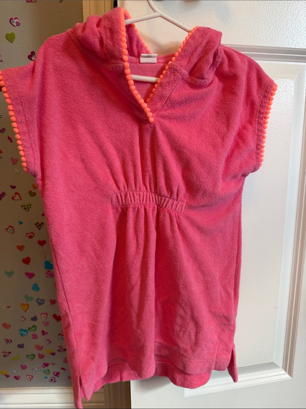 GAP Girls Bright Pink Hooded Terry Pullover with Pom Trim